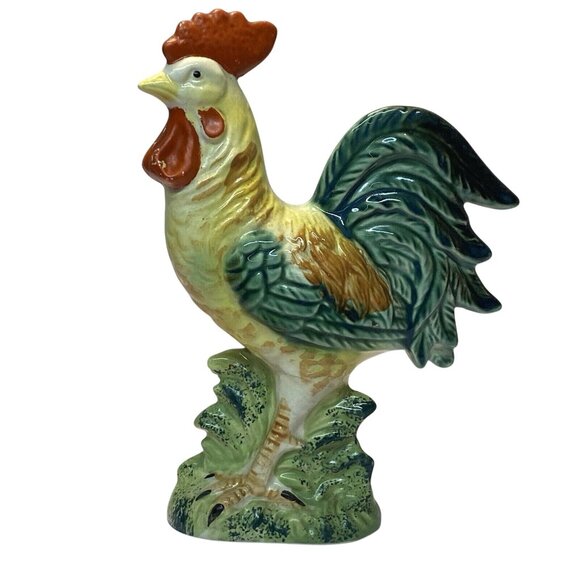 Vintage MCM Ceramic Rooster Hand Painted Figurine Farmhouse Kitsch Cottage 8” - Picture 1 of 14